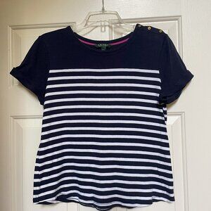 Ralph Lauren blue and white strip knit top Size L